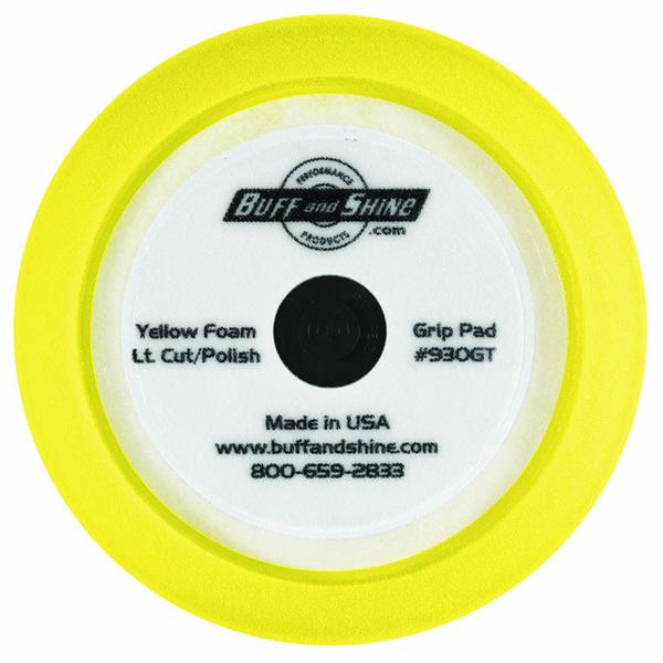 Buff & Shine 9" US Yellow Medium Cut/Polish Foam Grip Pad with Center Tee, Contour Edge