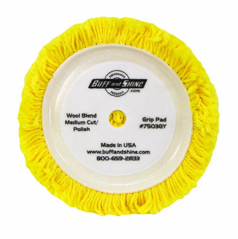 Buff & Shine 7.5" Yellow Wool Blend 4 Ply Twist Grip Pad (Compounding/Polishing)