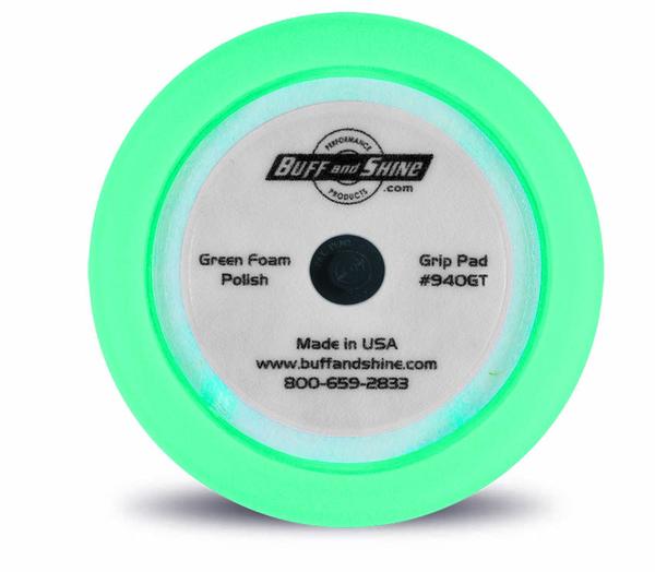 Buff & Shine 9" US Green Polishing Foam Grip Pad with Center Tee, Contour Edge