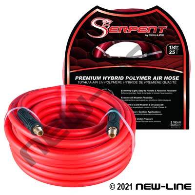 New-Line 3/8" X 50FT RED SERPENT AIR HOSE w/1/4"" MALE NPT CRIMP