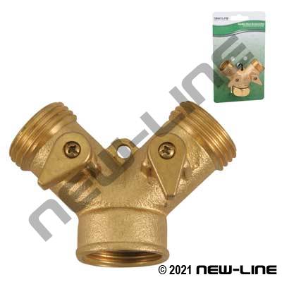 New-Line Brass Garden Hose Thread Y with Dual Shut-Off