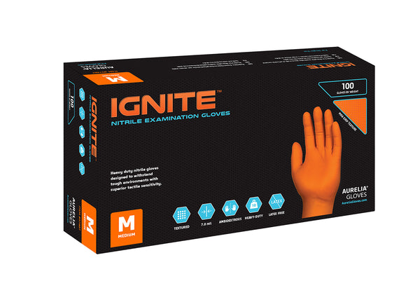 Ignite HD Orange Nitrile Gloves